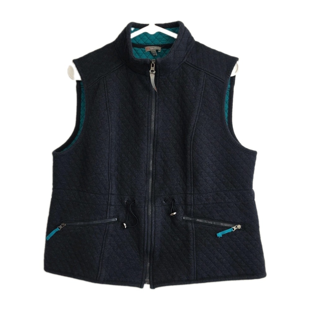 Talbots Full-zip Vest Women's XL Petite Navy Blue Zip Pockets Quilted